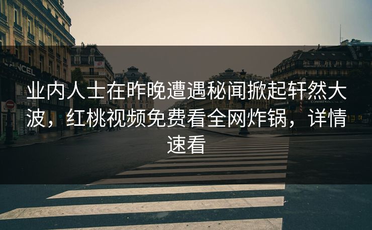 业内人士在昨晚遭遇秘闻掀起轩然大波，红桃视频免费看全网炸锅，详情速看