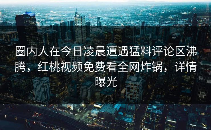 圈内人在今日凌晨遭遇猛料评论区沸腾，红桃视频免费看全网炸锅，详情曝光